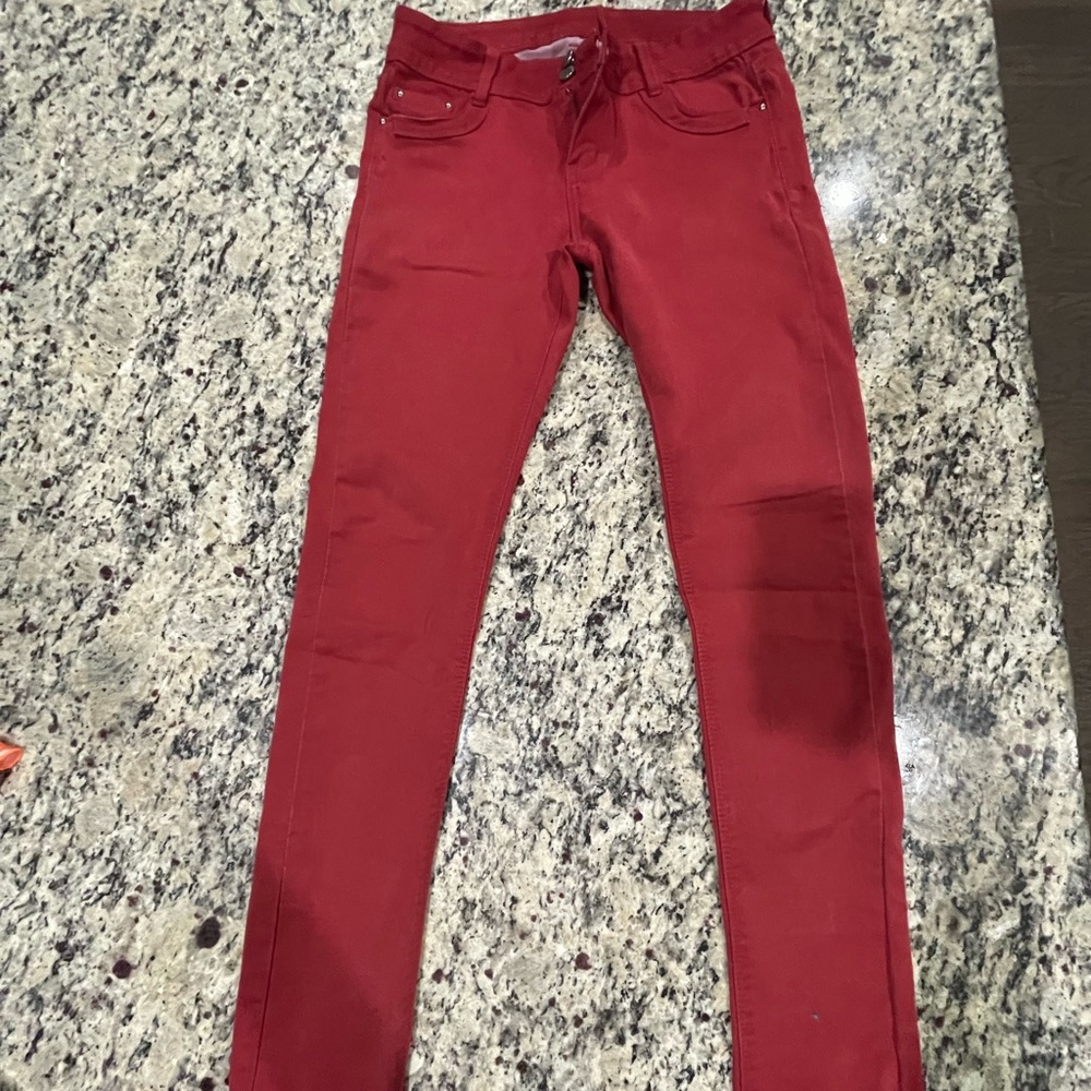 Red skinny jeans mid rise